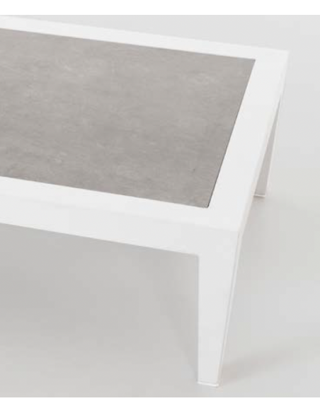 Conjunto outdoor GRANADELLA 4, sofás e mesa de centro em alumínio branco, corda sintética e tecido bege