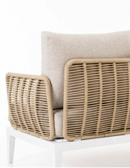 Set 4 exterior GRANADELLA, sofas y mesa de centro aluminio blanco,cuerda sintética y tejido beige