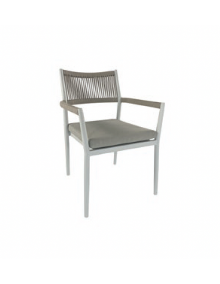 Silla de exterior MACARELLA, de aluminio blanco y asiento beige