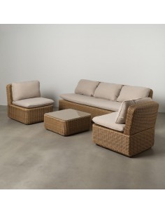 Conjunto de sofá de 3 lugares, 2 cadeirões e mesa de...