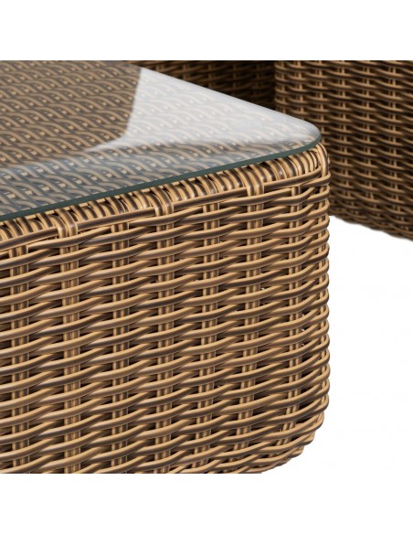 Conjunto de sofá de 3 lugares, 2 cadeirões e mesa de centro, estrutura em alumínio e vime sintético