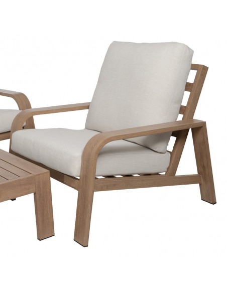 Set ALTEA de sofá de 2 plazas, 2 sillones y mesa de centro de aluminio efecto madera