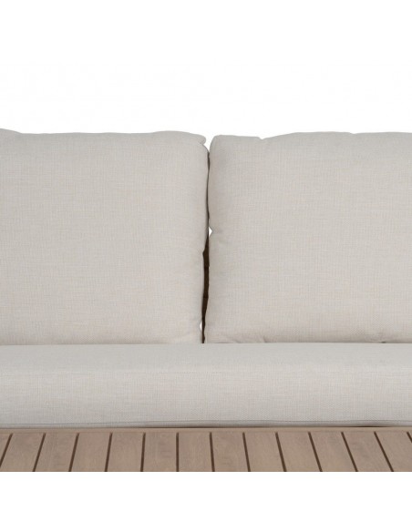 Set ALTEA de sofá de 2 plazas, 2 sillones y mesa de centro de aluminio efecto madera