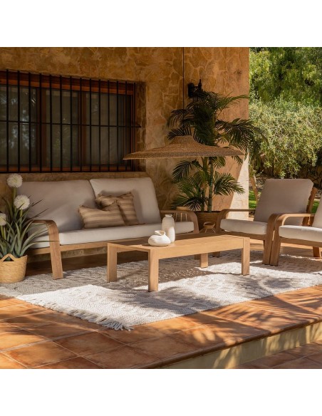 Set ALTEA de sofá de 2 plazas, 2 sillones y mesa de centro de aluminio efecto madera