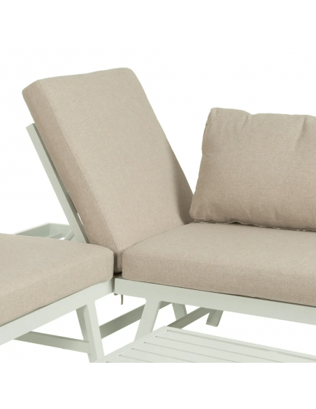 Set CALPE, 2 sofás esquineros y mesa de centro de aluminio blanco