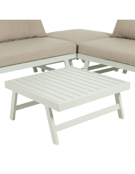 Set CALPE, 2 sofás esquineros y mesa de centro de aluminio blanco