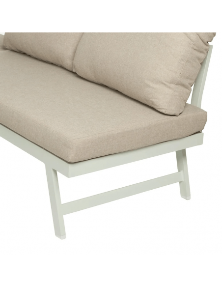 Set CALPE, 2 sofás esquineros y mesa de centro de aluminio blanco