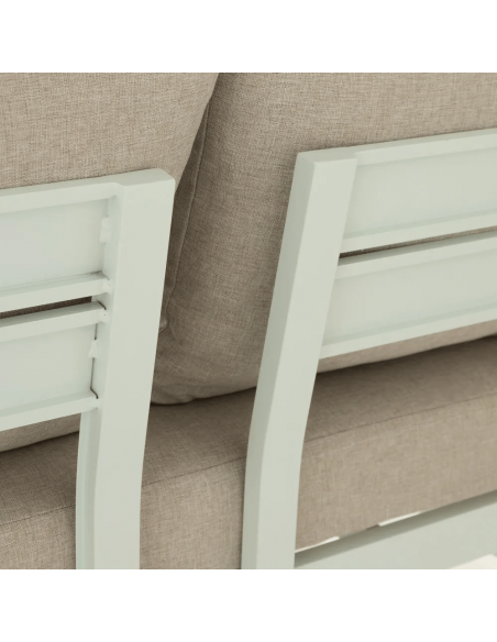 Set CALPE, 2 sofás esquineros y mesa de centro de aluminio blanco