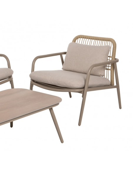 Set BENIDORM, 2 sillones, sofa de 2 plazas y mesa centro en aluminio beige