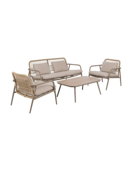 Set BENIDORM, 2 sillones, sofa de 2 plazas y mesa centro en aluminio beige