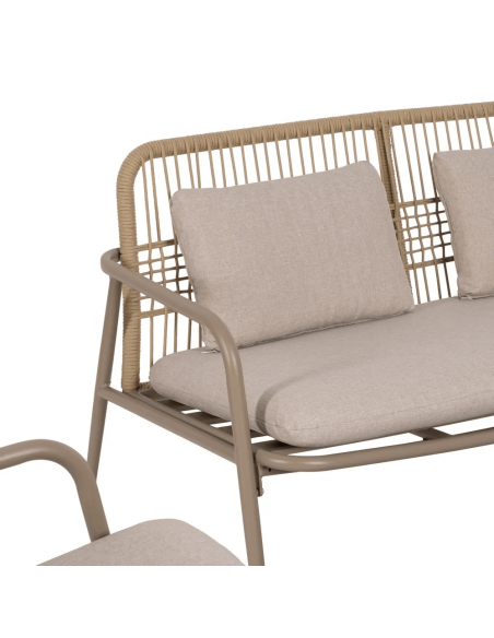 Conjunto Benidorm, 2 cadeirões, sofá de 2 lugares e mesa de centro em alumínio bege