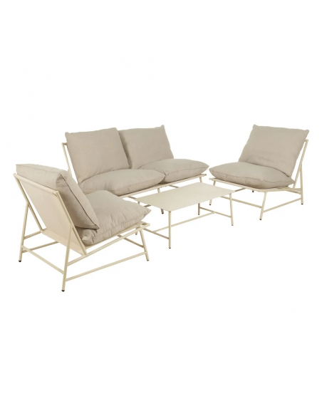 Set ext BENICARLÓ, 2 sillones, sofa de 2 plazas y mesa centro en acero beige