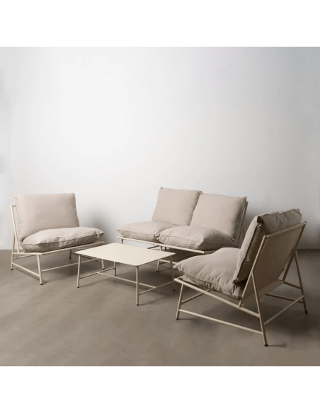 Set ext BENICARLÓ, 2 sillones, sofa de 2 plazas y mesa centro en acero beige