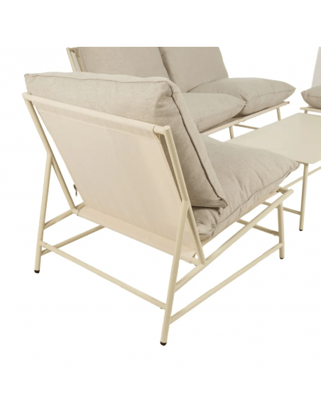 Set ext BENICARLÓ, 2 sillones, sofa de 2 plazas y mesa centro en acero beige