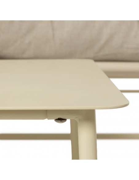 Conjunto ext Benicarlo, 2 cadeirões, sofá de 2 lugares e mesa de centro em aço bege