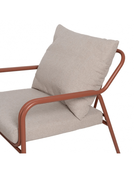 Conjunto outdoor PUIG, 2 poltronas, sofá de 2 lugares e mesa de centro em aço terracota