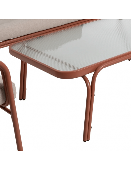 Conjunto outdoor PUIG, 2 poltronas, sofá de 2 lugares e mesa de centro em aço terracota