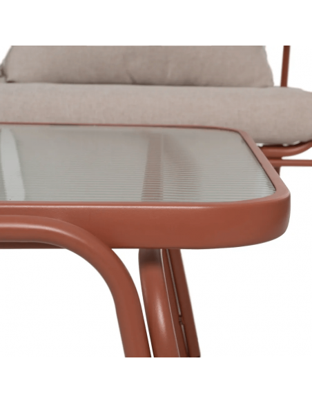 Conjunto outdoor PUIG, 2 poltronas, sofá de 2 lugares e mesa de centro em aço terracota