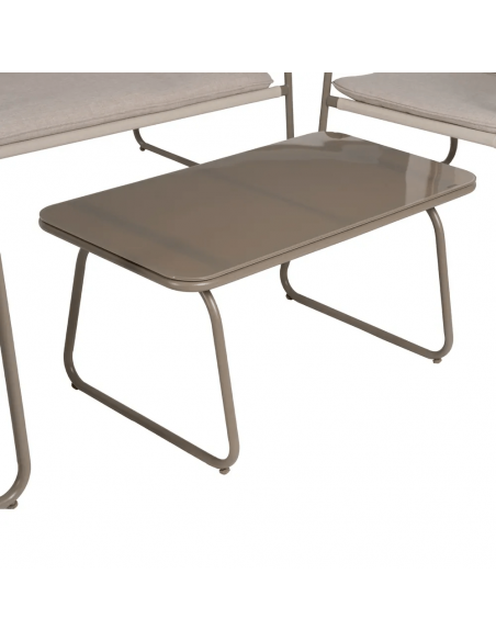 Conjunto outdoor SORELLS, 2 poltronas, sofá de 2 lugares e mesa de centro em aço bege