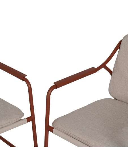 Conjunto outdoor SORELLS, 2 poltronas, sofá de 2 lugares e mesa de centro em aço terracota