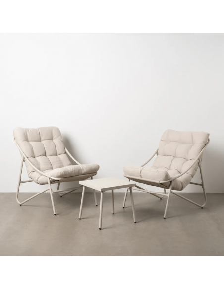 Set ext PUZOL, 2 sillones y mesa centro en acero beige