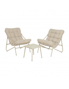 Set ext PUZOL, 2 sillones y mesa centro en acero beige