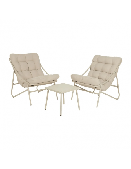 Set ext PUZOL, 2 sillones y mesa centro en acero beige