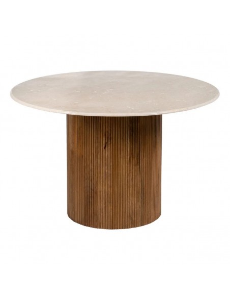 Mesa comedor redonda GISELL 120, mármol crema y madera