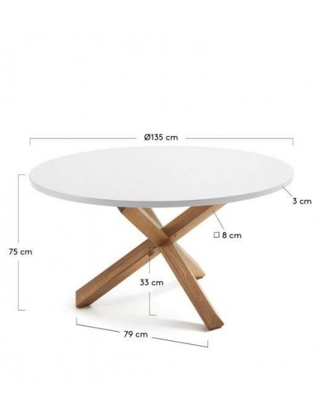 Mesa redonda Lotus 135, MDF lacado a branco e madeira de carvalho.