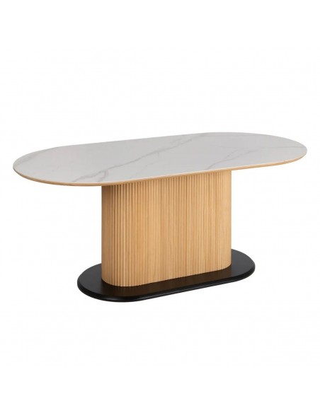 Mesa comedor oval BREZO 180 x 90 chapa roble y cerámico símil mármol
