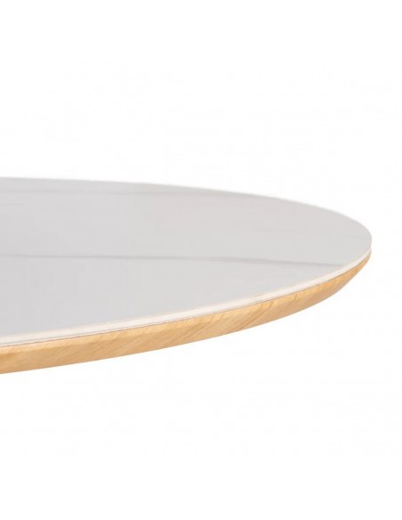 Mesa comedor oval BREZO 180 x 90 chapa roble y cerámico símil mármol