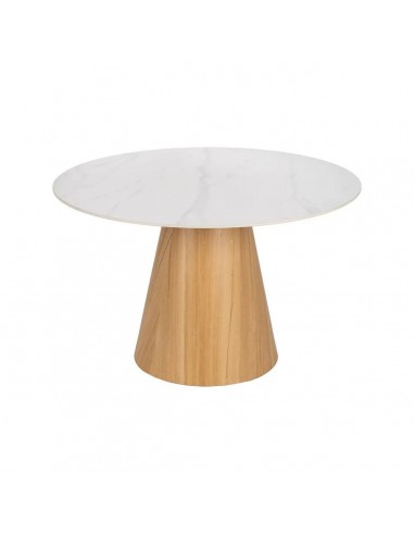 Mesa de jantar redonda DALIA 120, cerâmica tipo mármore, base metálica