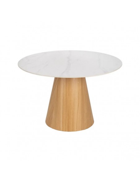 Mesa de jantar redonda DALIA 120, cerâmica tipo mármore, base metálica