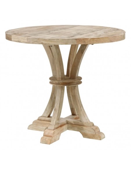 Mesa redonda colonial GAZA 85, madera mango blanco rozado