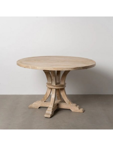 Mesa comedor redonda colonial GAZA 120, madera mango blanco cepillado