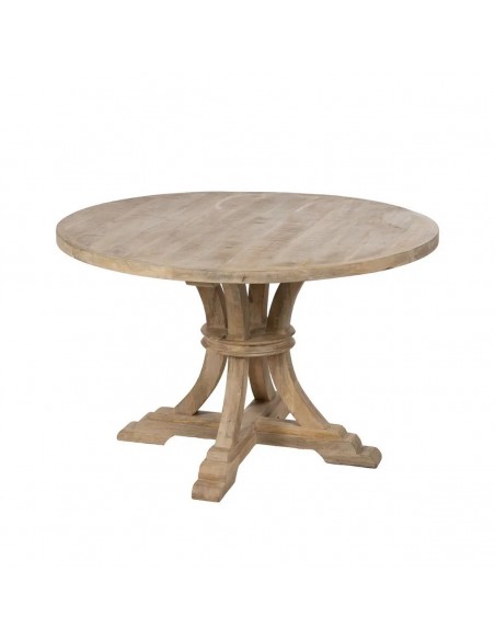 Mesa comedor redonda colonial GAZA 120, madera mango blanco cepillado