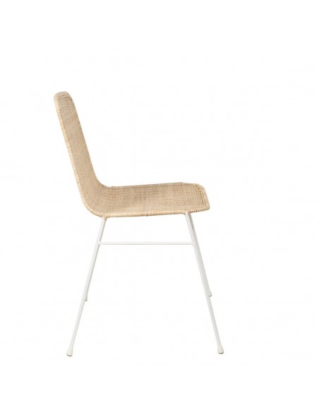 Silla Colette minimalista en ratán natural estructura de metal blanco