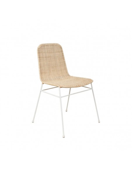 Cadeira minimalista Colette em rattan natural com estrutura em metal branco