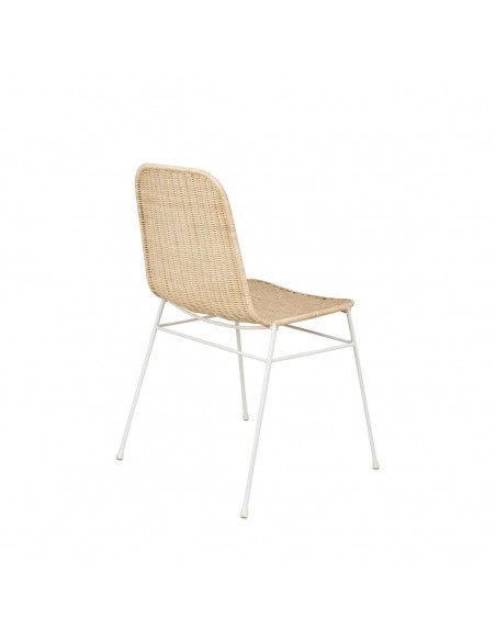 Silla Colette minimalista en ratán natural estructura de metal blanco