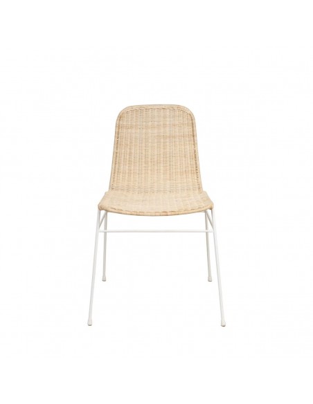Cadeira minimalista Colette em rattan natural com estrutura em metal branco