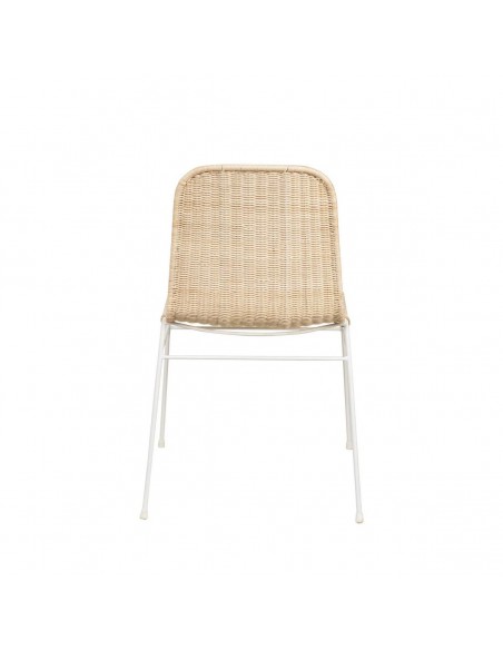 Cadeira minimalista Colette em rattan natural com estrutura em metal branco