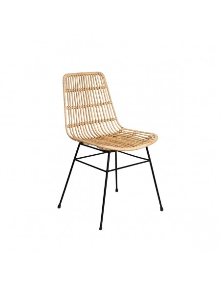 Cadeira design LIONA em estrutura de metal preto de rattan natural