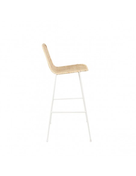 Taburete CARLO 74 de diseño en ratán natural y metal blanco