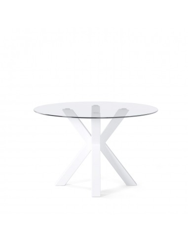 Mesa redonda de vidro Argo 120, base em aço branco
