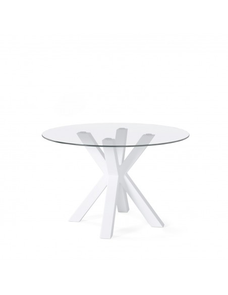 Mesa redonda de vidro Argo 120, base em aço branco