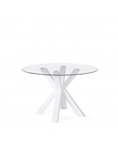 Mesa redonda de cristal Argo 100, base de acero en blanco
