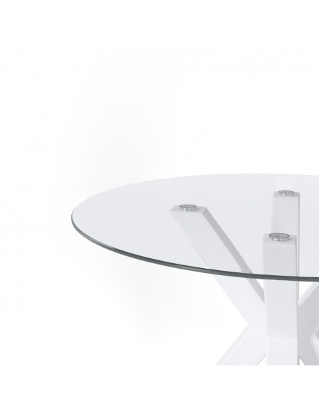Mesa redonda de cristal Argo 100, base de acero en blanco