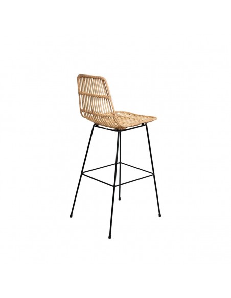 Banco de design GUIDO 77 em rattan natural e metal preto