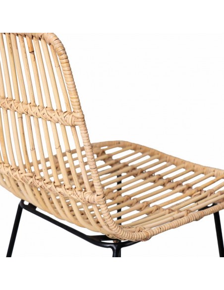 Banco de design GUIDO 77 em rattan natural e metal preto