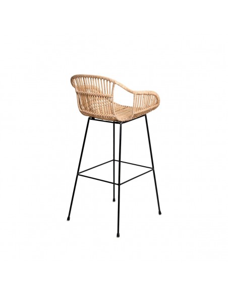 Banco de design GIAN 77 com braços em rattan natural e metal preto